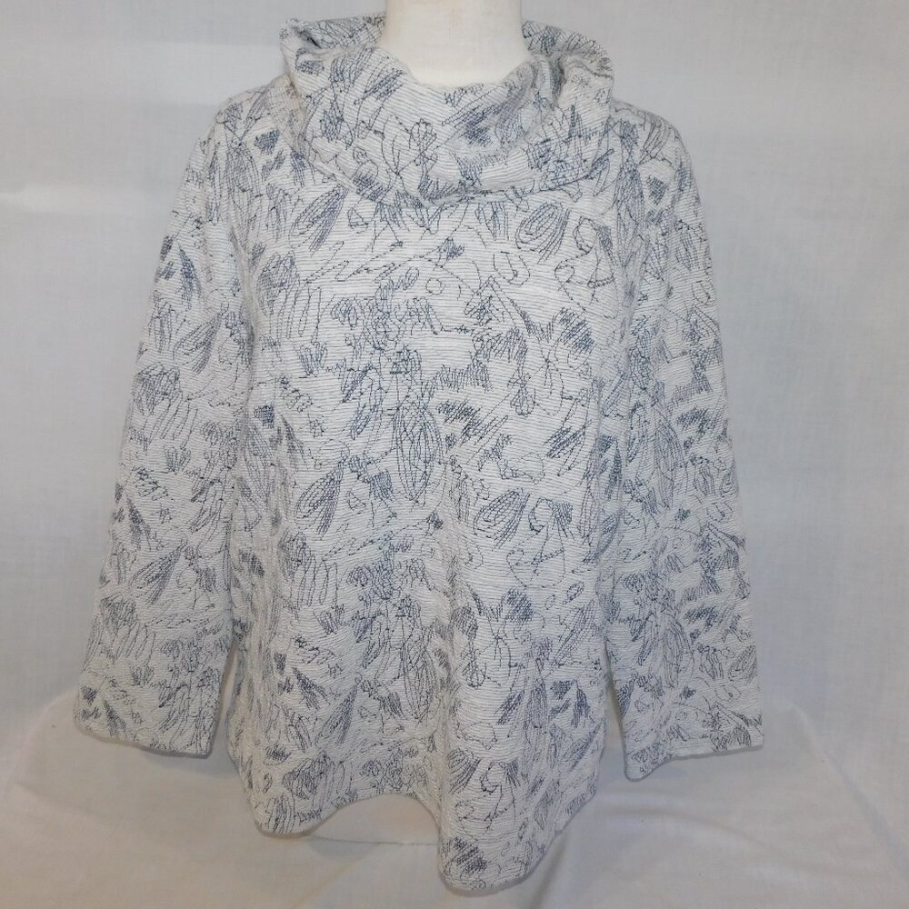 Habitat Light Dark Gray Scribble Design Cowl neck 3/4 sleeve Top Womens L